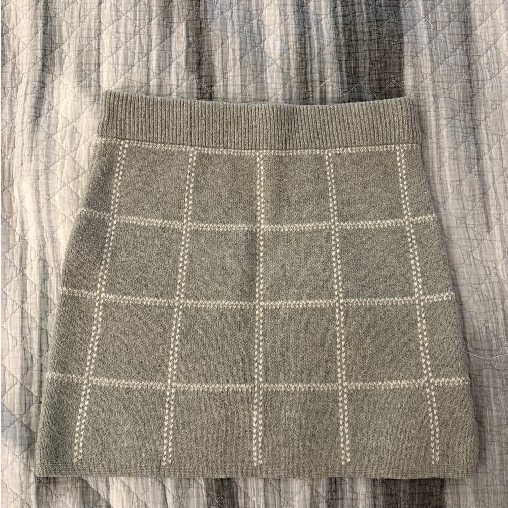 Gray Checkered Sweater Knit Mini Skirt
